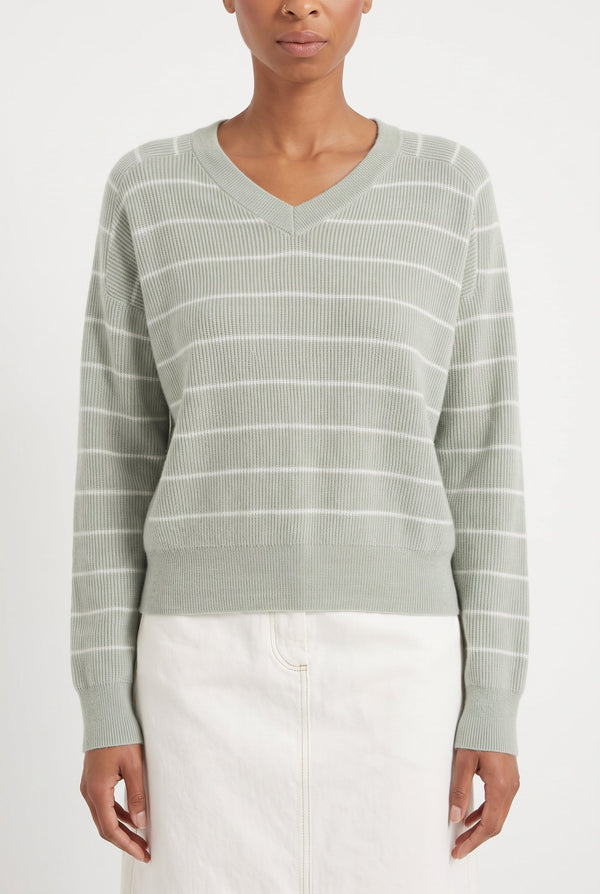 Brunello Cucinelli Womens Light Green Striped Sweater White