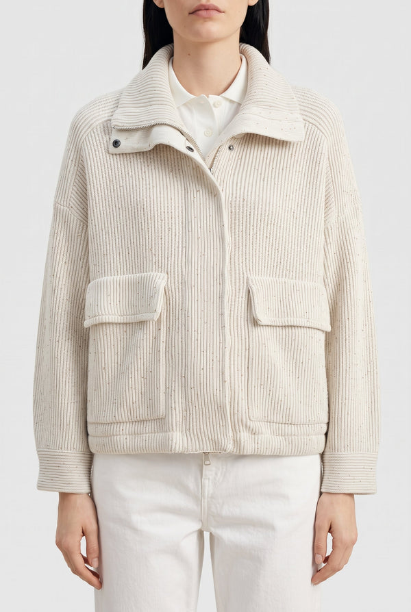 Brunello Cucinelli Womens Off White Relaxed Cotton Jacket Beige