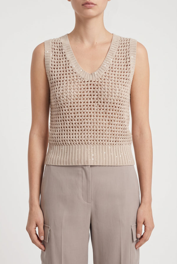 Brunello Cucinelli Womens Beige Openwork Knit Sweater Camel Clothing