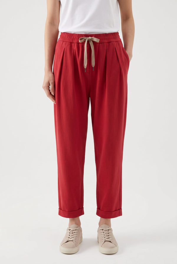 Brunello Cucinelli Womens Red Relaxed Cotton Trousers