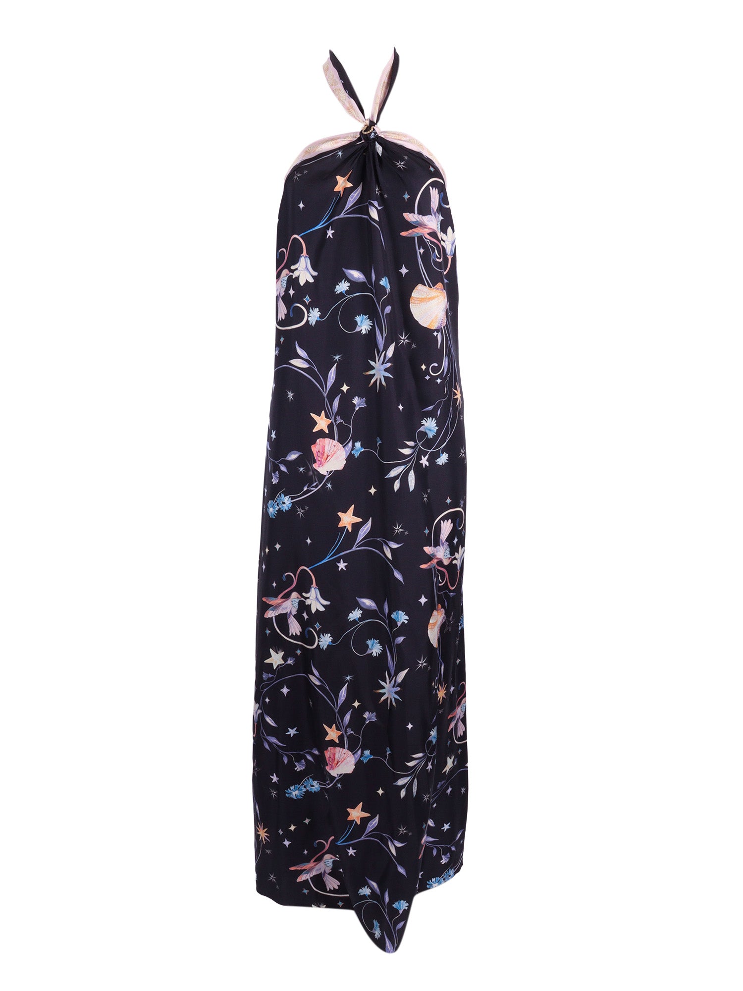 Twill Dress With A Low-Open Back And Deliverance Print Blue Silk Midi