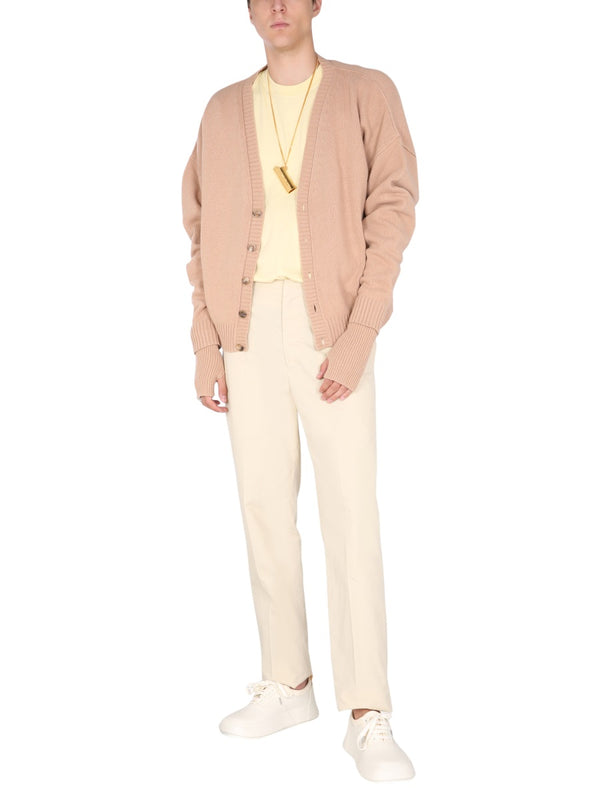 Oversize Fit Cardigan Beige Fabric Cashmere Jumpers