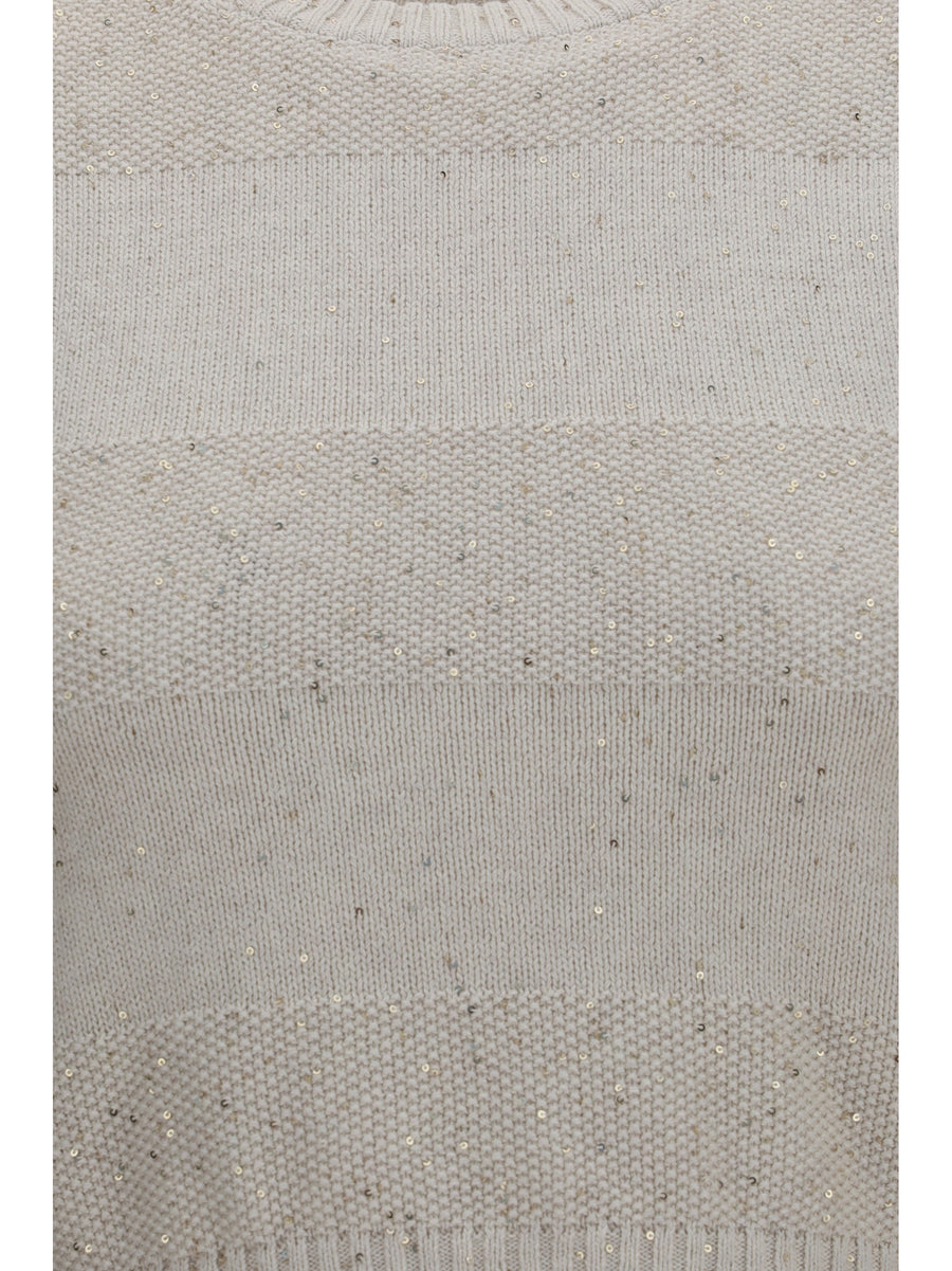 Vest Knit Sequin Oatmeal Cotton Knitwear