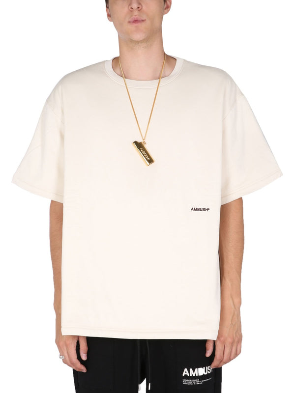 Padded T-Shirt With Embroidered Logo Ivory T-shirts