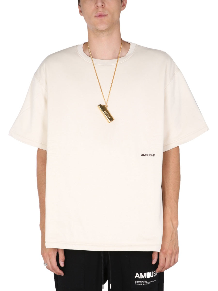 Padded T-Shirt With Embroidered Logo Ivory T-shirts