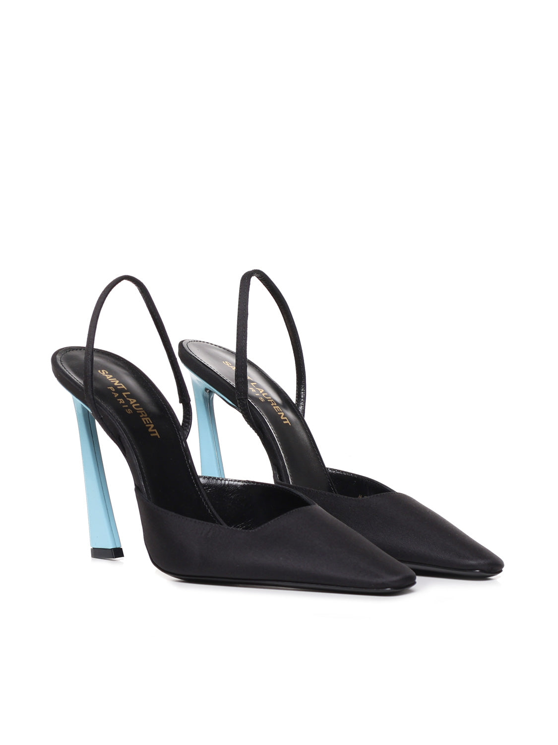 Saint Laurent With Heel Black, Sky Blue Silk