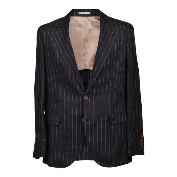 Brunello Cucinelli Mens Black Linen Pinstripe Blazer