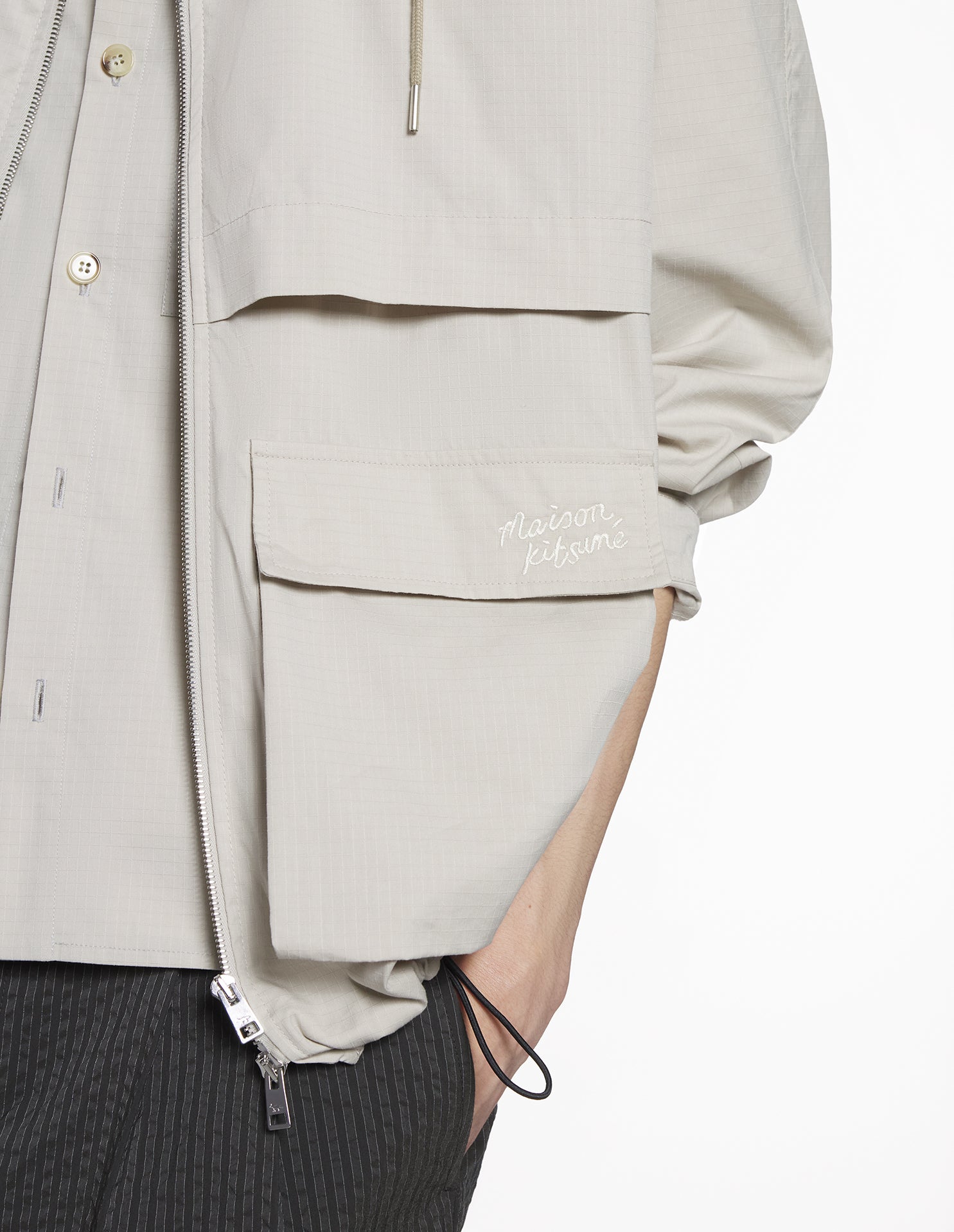 Hooded Zipped Windbreaker Brown Polyamide Jacket