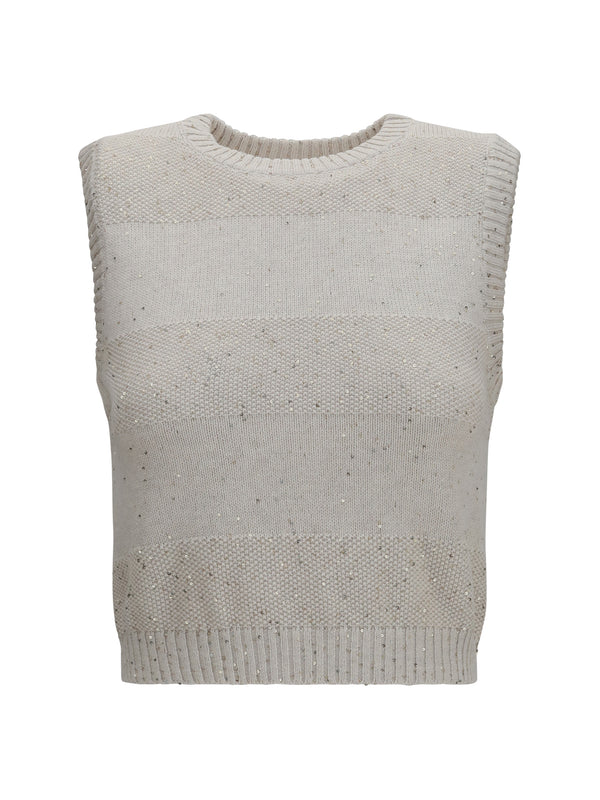 Knit And Sequin Vest Avena Cotton; Polyester Knitwear