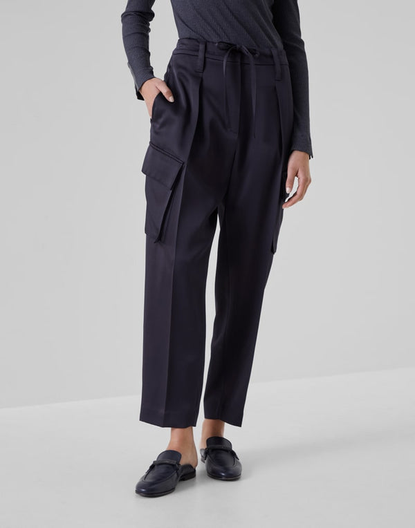 Brunello Cucinelli Womens Dark Blue Cargo Trousers