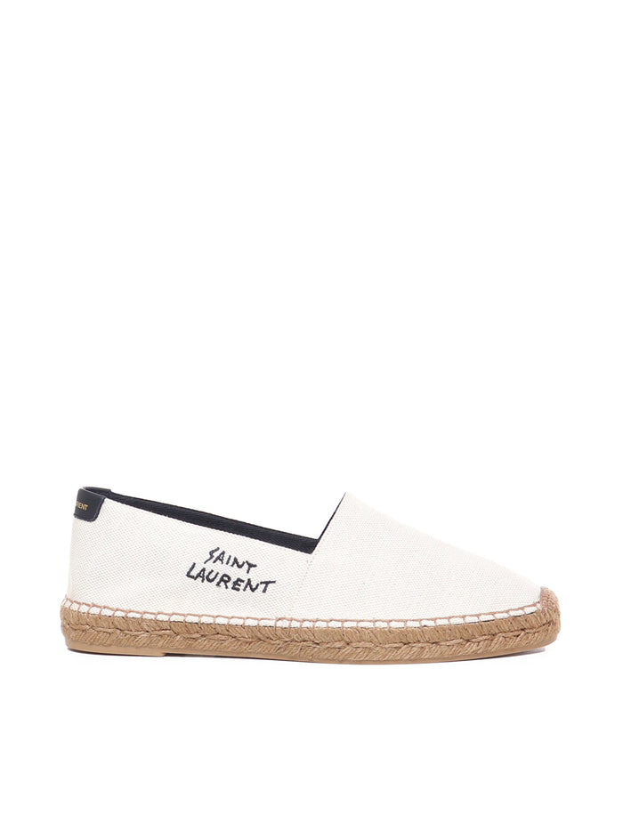 Saint Laurent Flat Shoes Ecru, Black Cotton