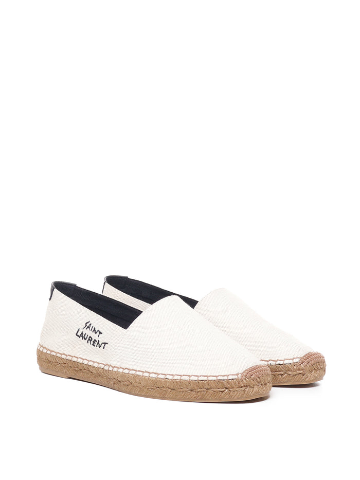 Saint Laurent Flat Shoes Ecru, Black Cotton