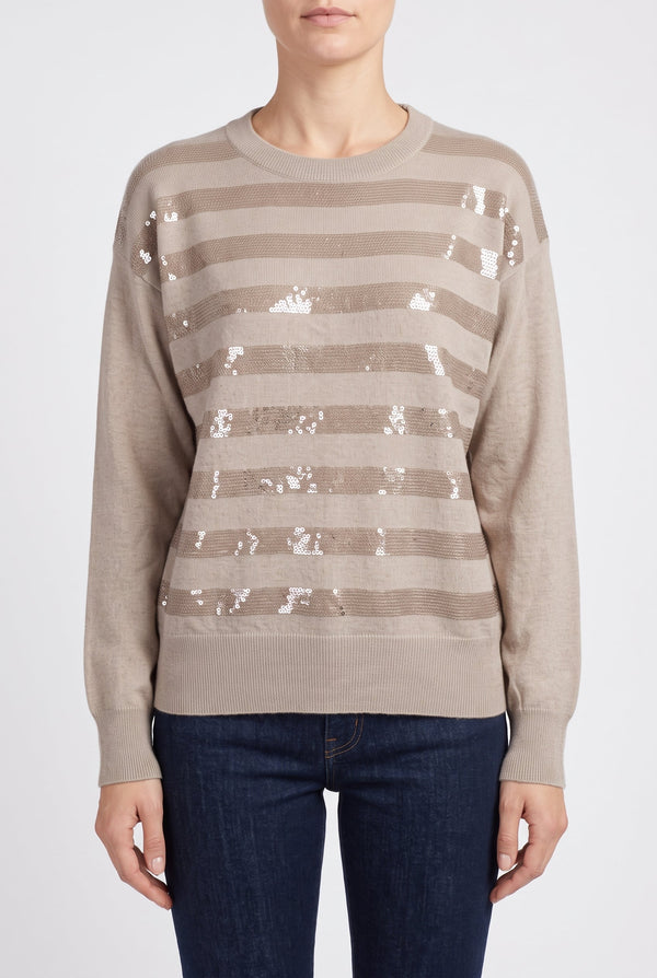 Brunello Cucinelli Womens Beige Cashmere Striped Sweater