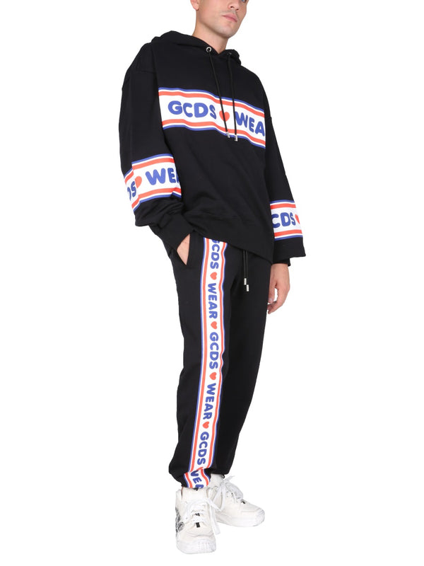 Jogging Pants With Cute Tape Logo Band Black Track