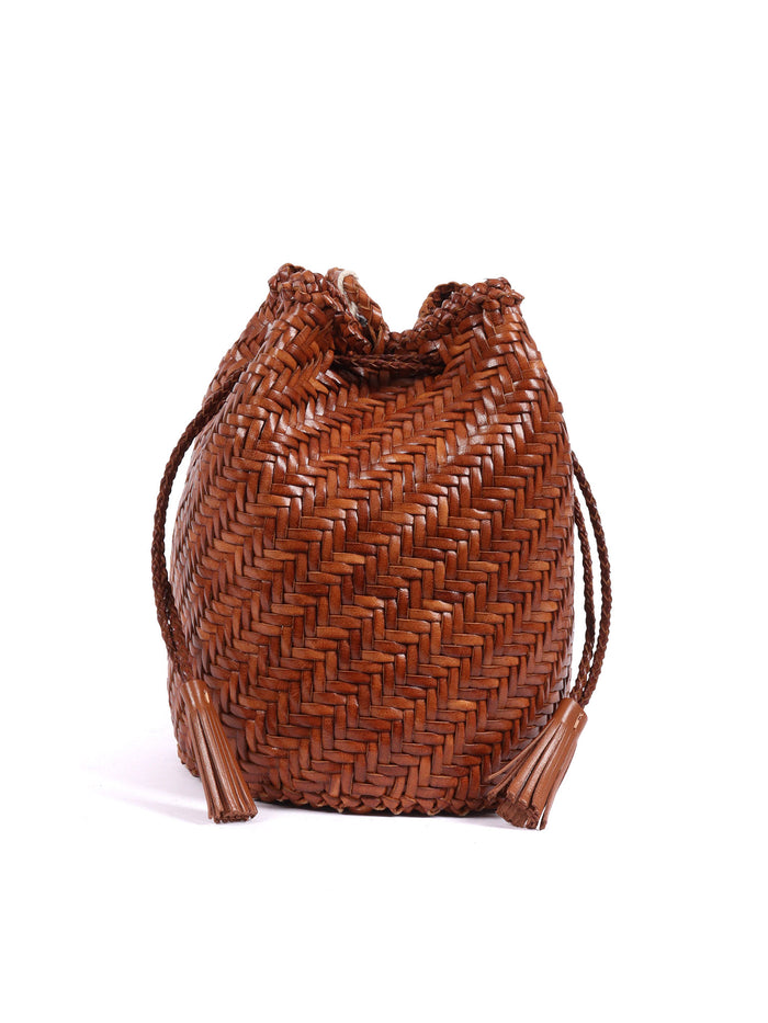 POMPOM DOUBLE JUMP Camel Calf Leather Shoulder Bag