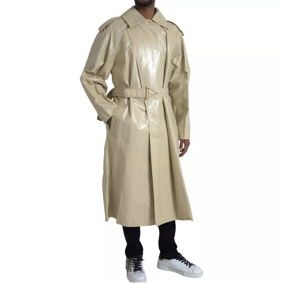 Bottega Veneta 100% Calf Leather trench coat in beige — view 3
