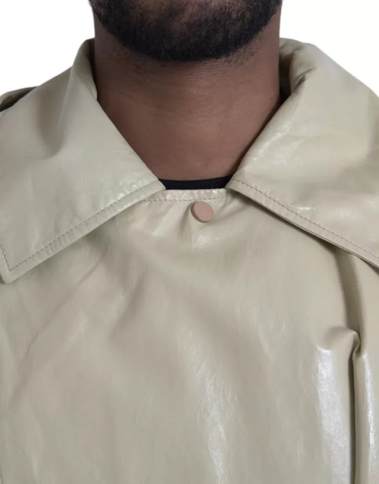Bottega Veneta 100% Calf Leather trench coat in beige — view 8