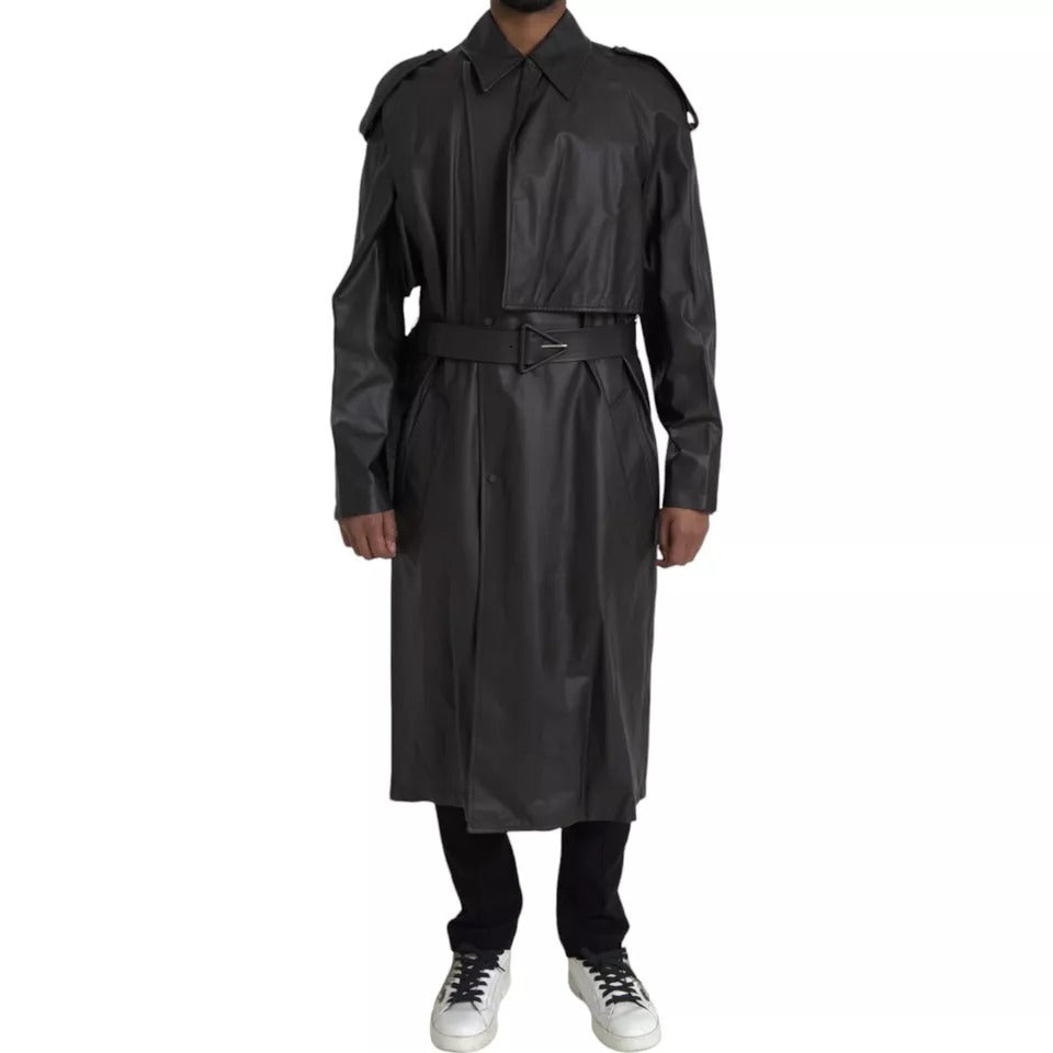 Bottega Veneta 100% Calf Leather trench coat in black — view 2