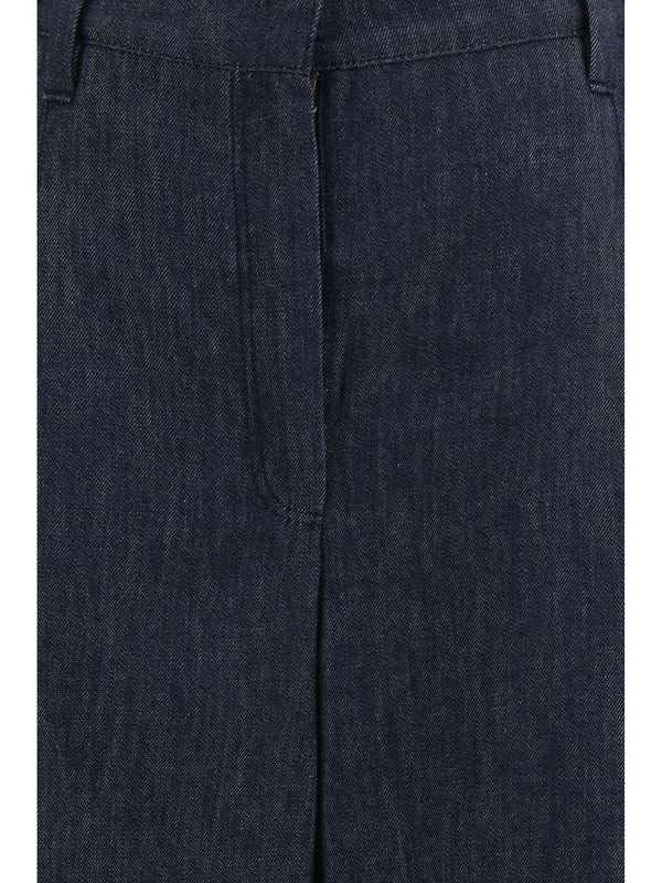 Wide Leg Denim Effect Twill Trousers Blue Cotton Jean