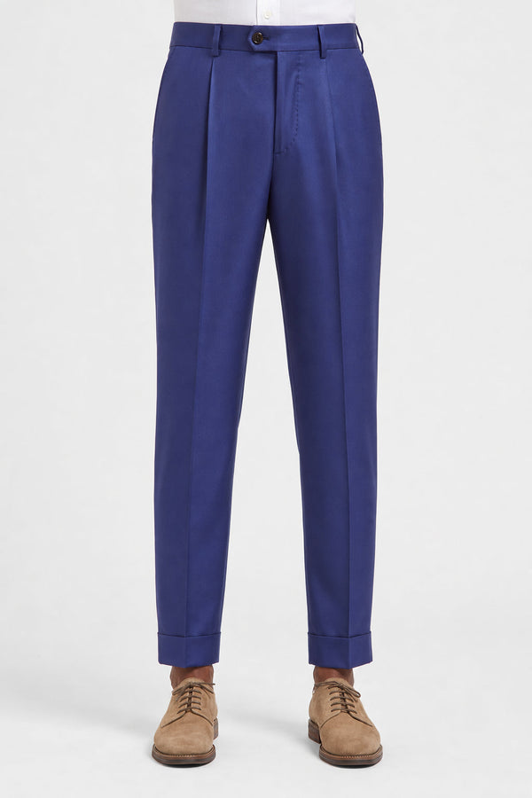 Brunello Cucinelli Mens Blue Wool Pleated Trousers
