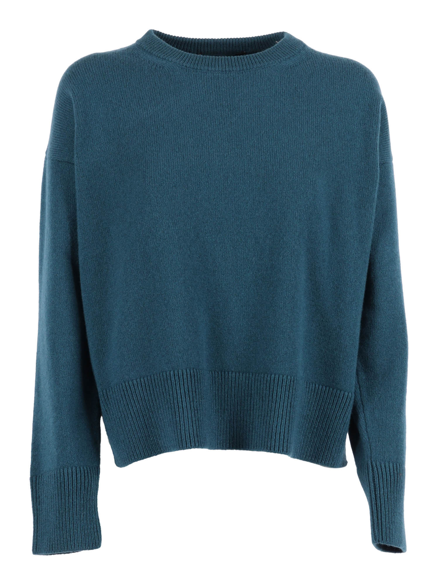 Ls Crew Neck Over Sweater Blue Virgin Wool Cashmere Crewneck