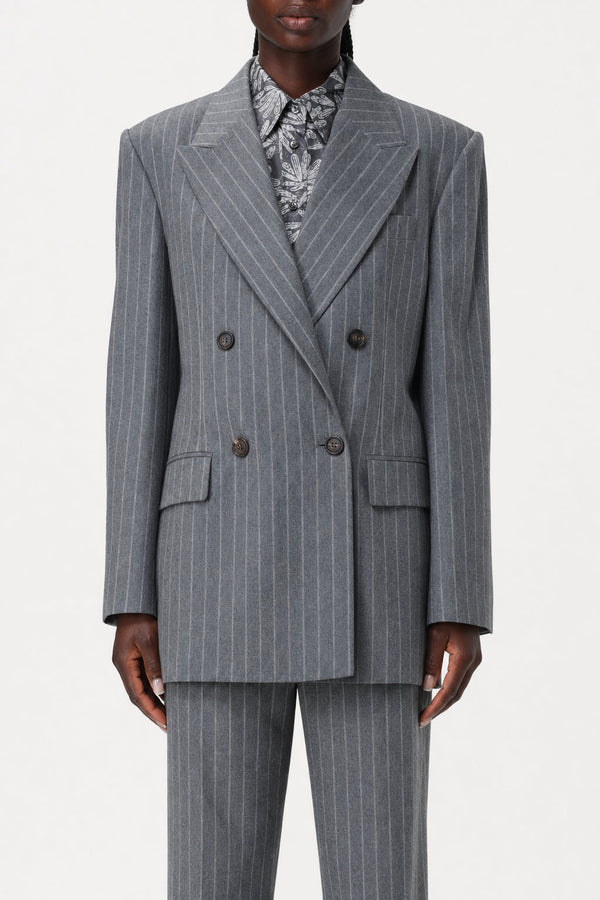 Brunello Cucinelli Womens Grey Pinstripe Double Breasted Jacket One Color