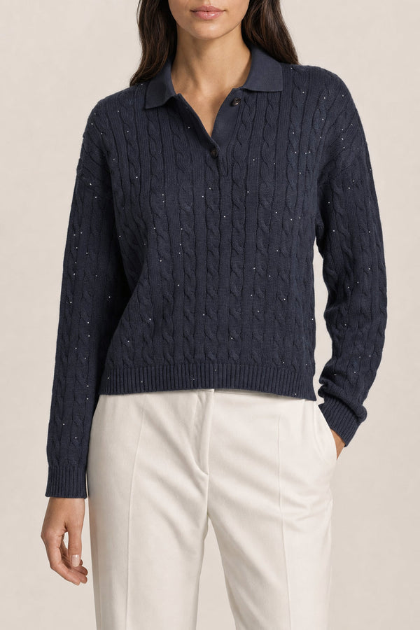 Brunello Cucinelli Womens Dark Blue Cable Knit Sweater Navy