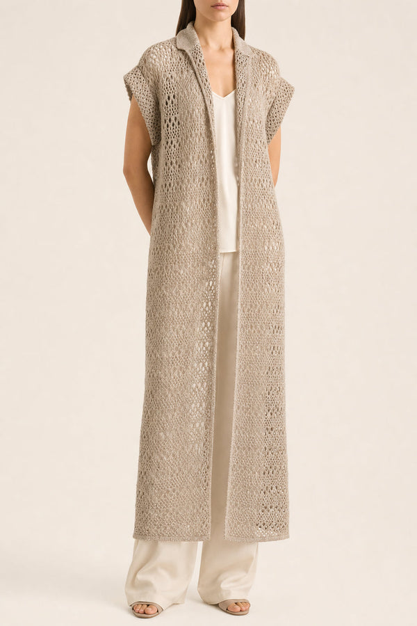 Brunello Cucinelli Womens Beige Linen Silk Openwork Sweater