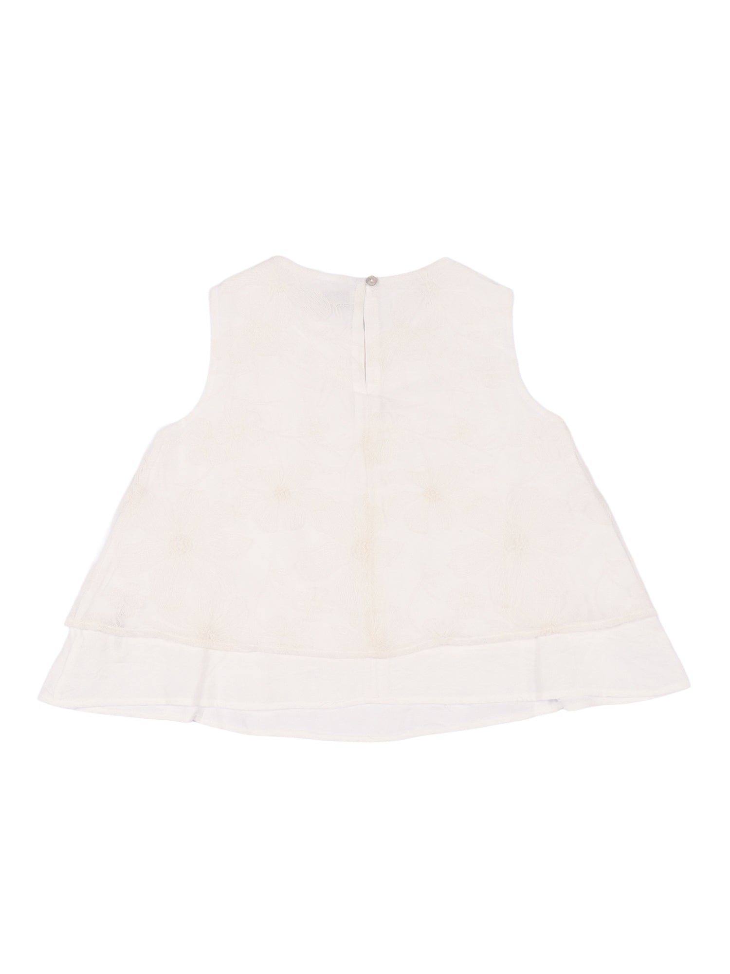 Double-layer tulle top with floral embroidery White