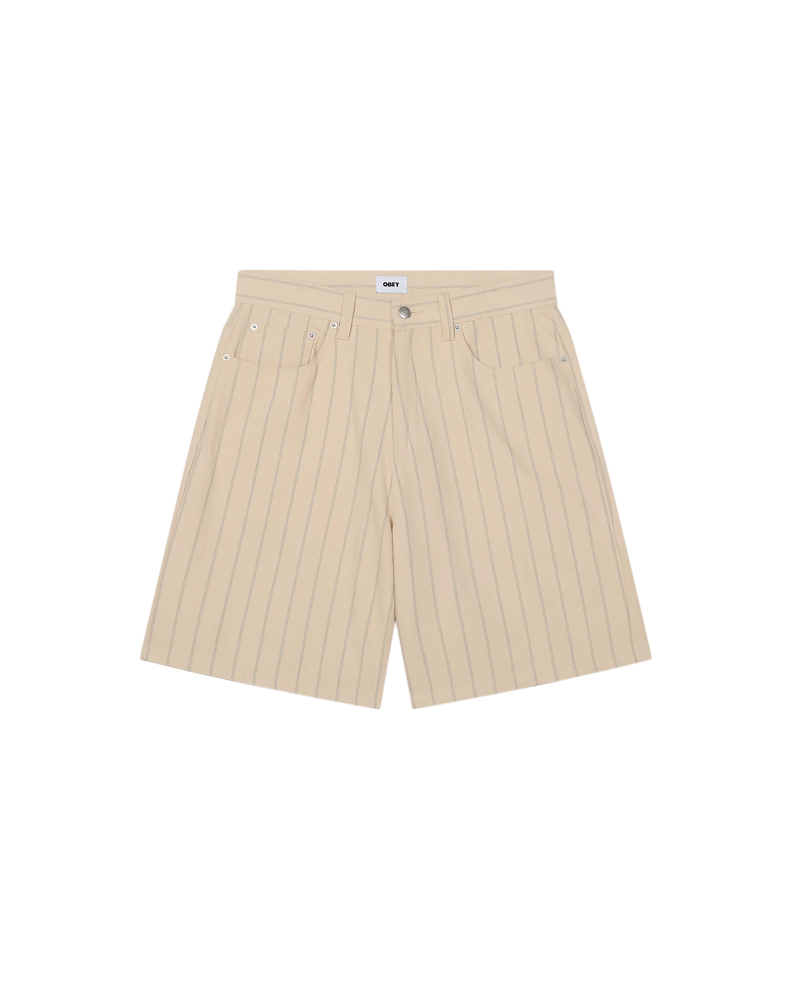 Stripe Baggy Denim Short Brown Cotton Jean
