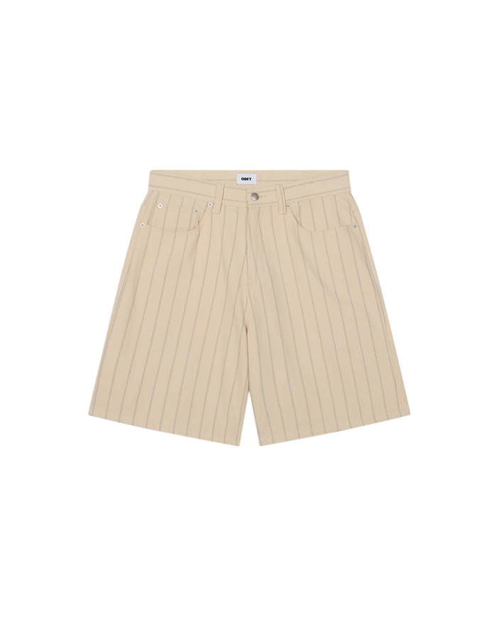 Stripe Baggy Denim Short Brown Cotton Jean