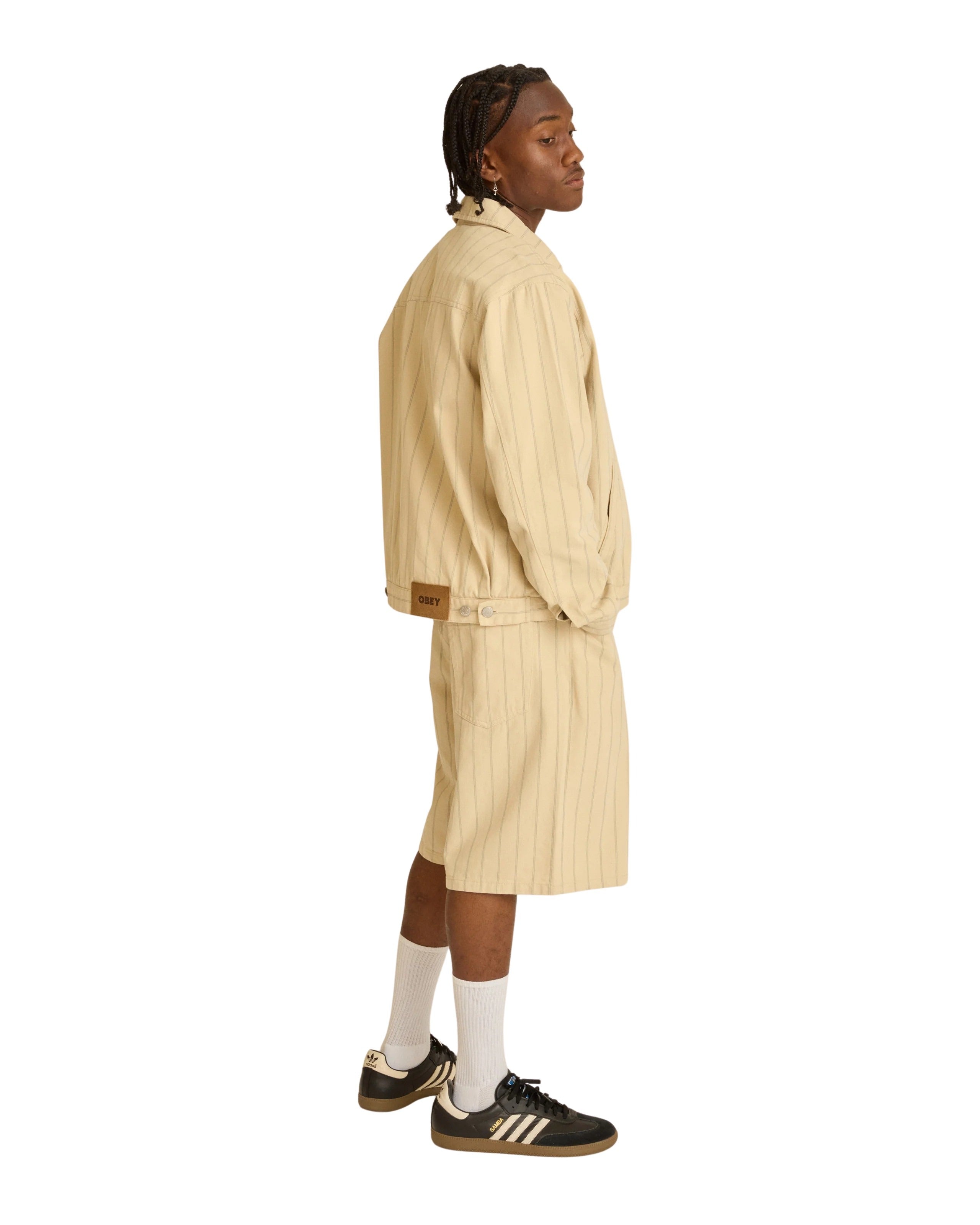 Stripe Baggy Denim Short Brown Cotton Jean
