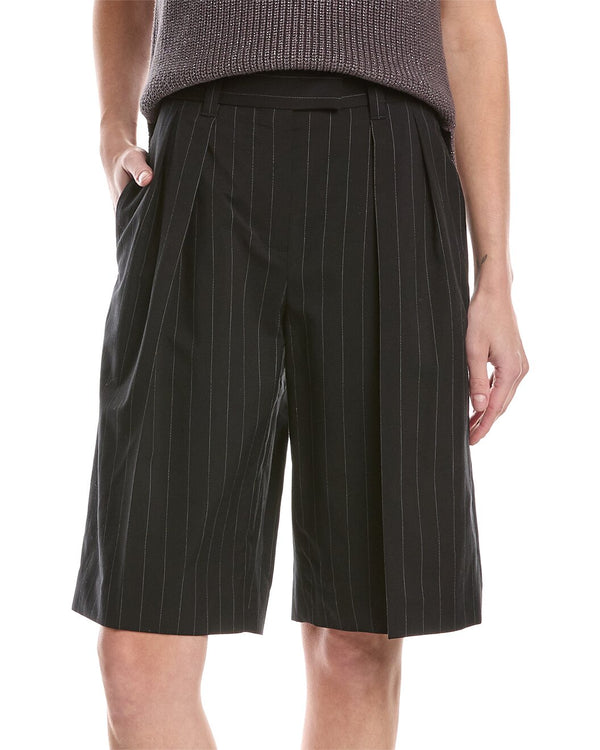 Brunello Cucinelli Womens Black Pinstripe Wool Blend Bermuda Shorts