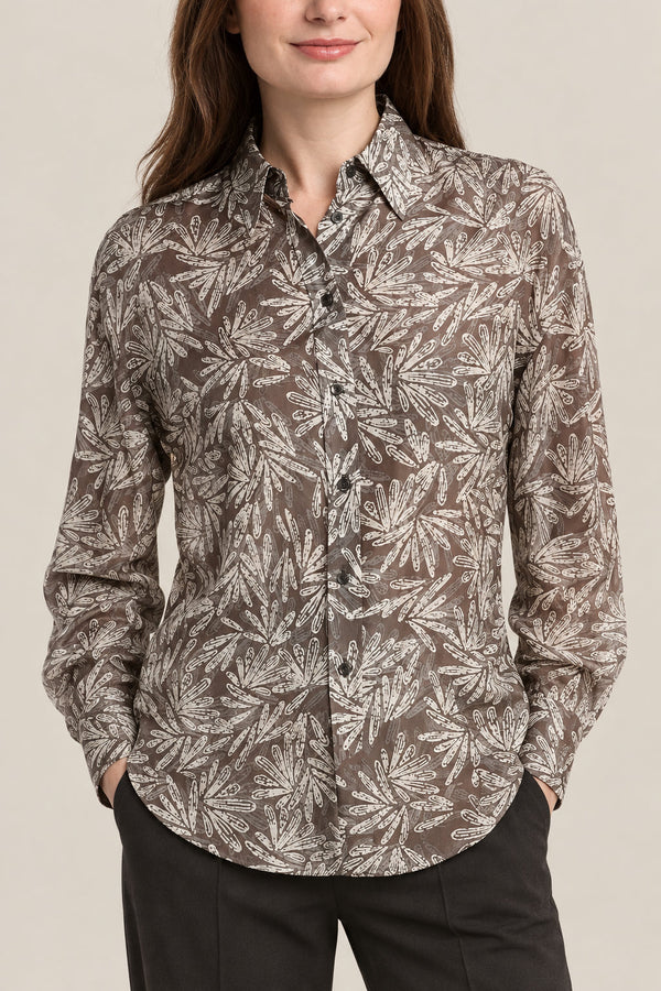 Brunello Cucinelli Womens Chocolate Printed Silk Shirt