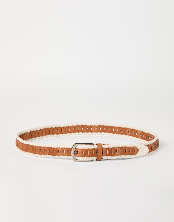 Brunello Cucinelli Mens Tan And Off White Braided Belt