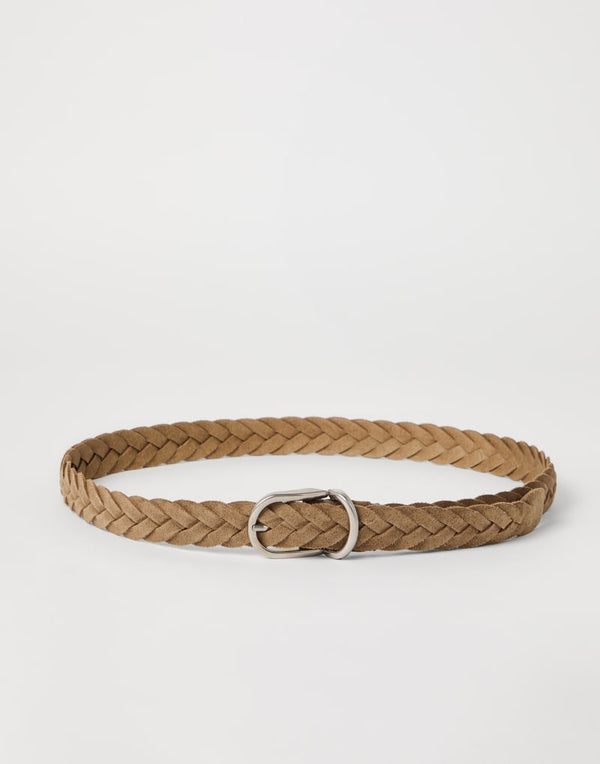 Brunello Cucinelli Mens Tobacco Braided Leather Belt