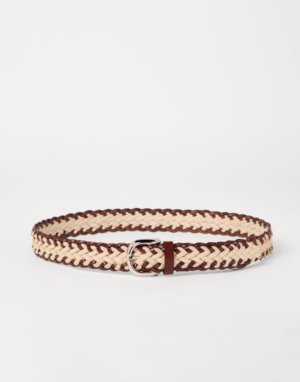 Brunello Cucinelli Mens Brown And Beige Braided Cotton Linen Belt