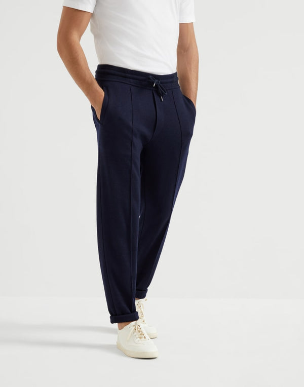 Brunello Cucinelli Mens Navy Wool Silk Blend Gym Trousers