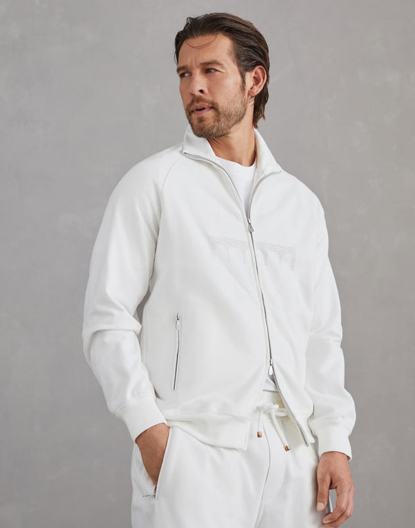 Brunello Cucinelli Mens Off White Zip Front Gym Jacket