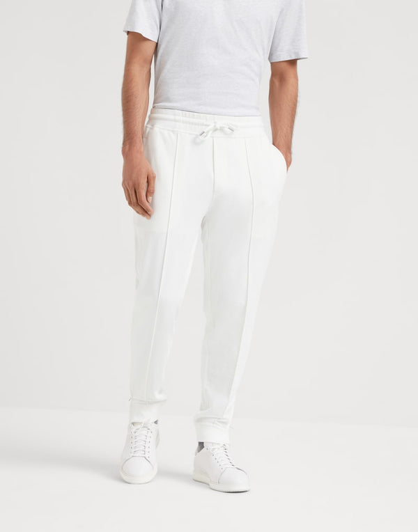 Brunello Cucinelli Mens Off White Cotton Blend Jogger Trousers