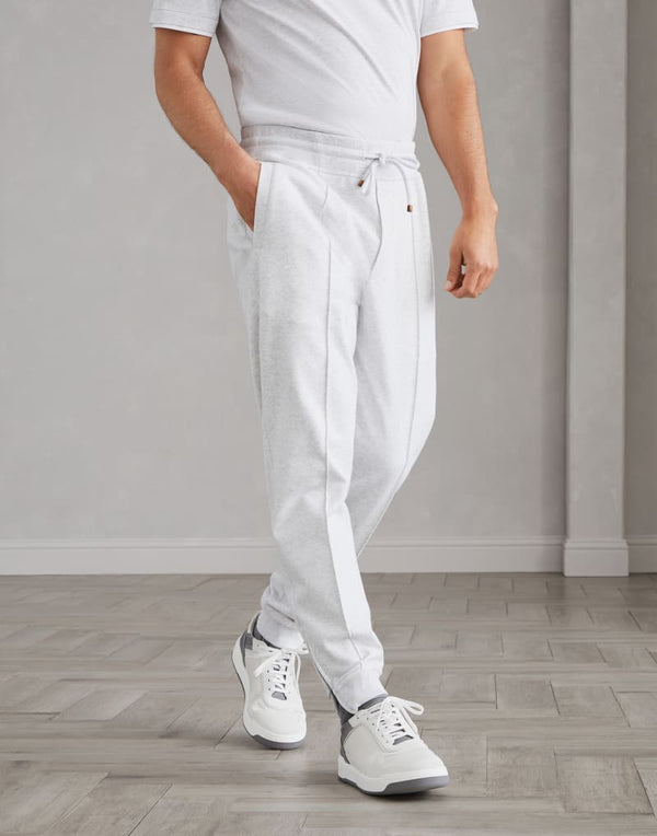 Brunello Cucinelli Mens Pearl Gray Cotton Blend Gym Trousers
