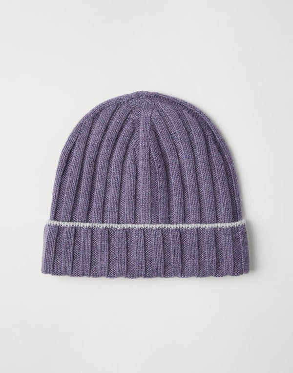 Brunello Cucinelli Mens Iris Pebble Wool Ribbed Knit Hat
