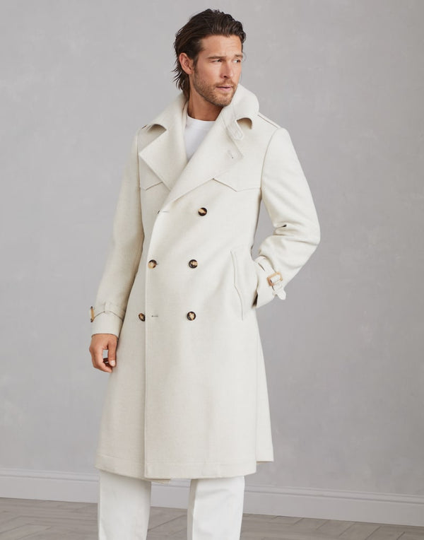 Brunello Cucinelli Mens Sand Double Breasted Wool Silk Blend Coat