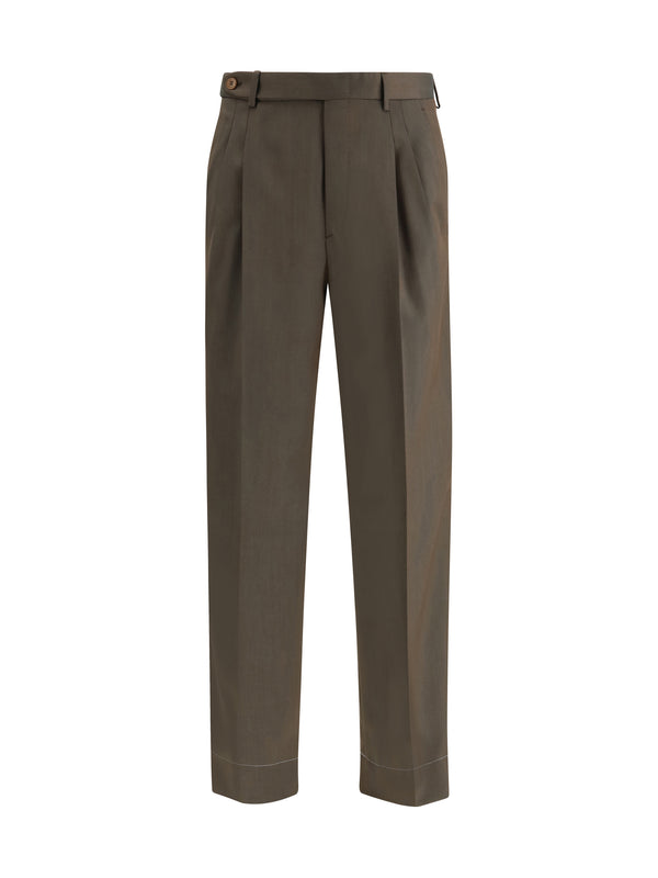 Brioni 100% Fleece Wool Ovis Aries trousers in kaki