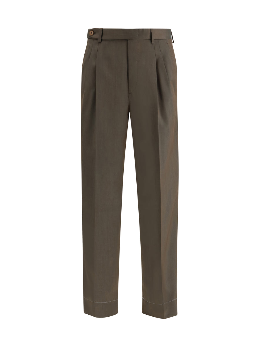 Brioni 100% Fleece Wool Ovis Aries trousers in kaki