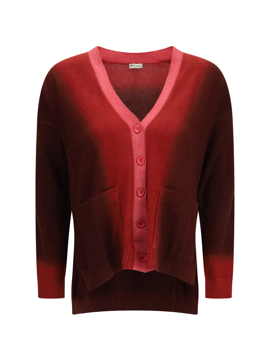 Cardigan Ombré Cashmere With Pockets Elder/ruby