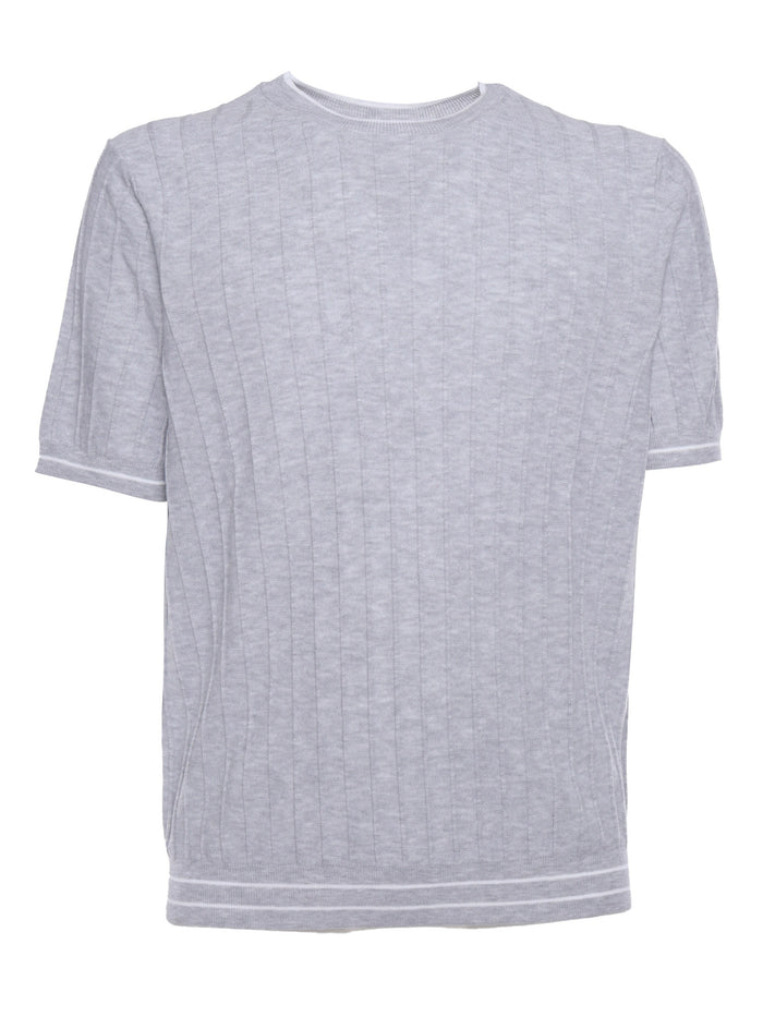 Knitted T-shirt Grey Cotton Short Sleeves
