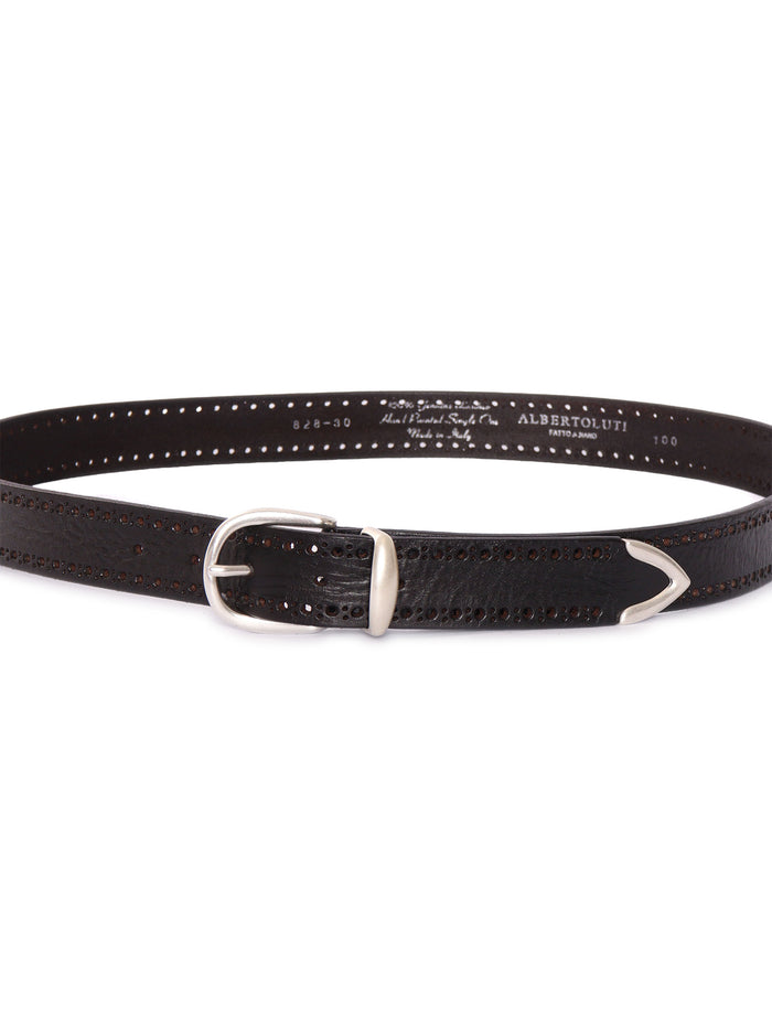 Garment Dyed With English Hole Black Leather Belt