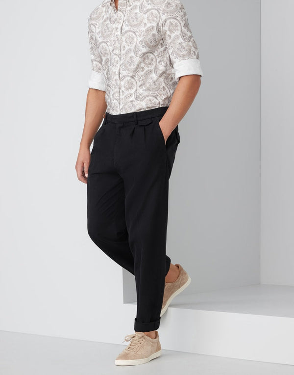 Brunello Cucinelli Mens Black Cotton Tapered Trousers