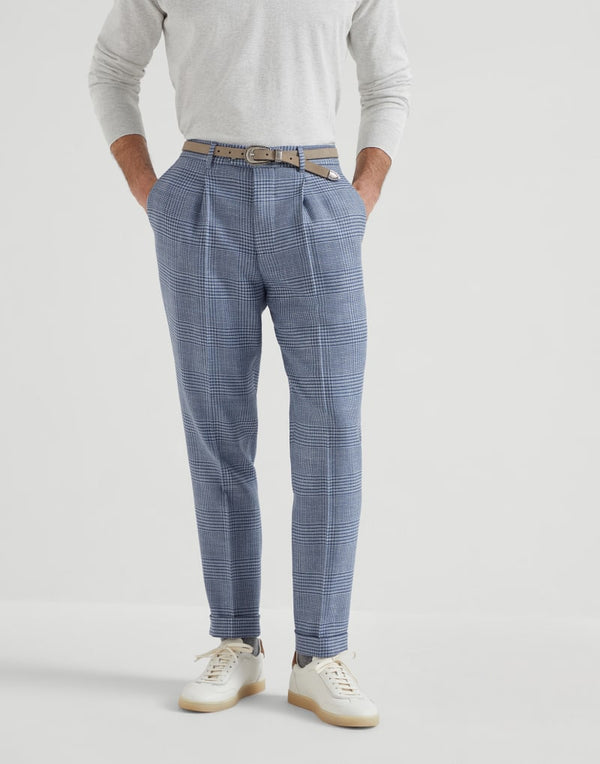 Brunello Cucinelli Mens Cloud Wool Silk Linen Checked Trousers
